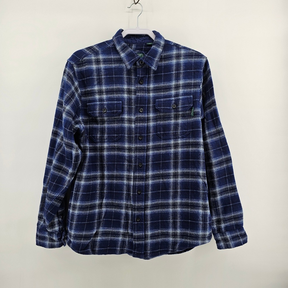 Woolrich Flannel Shirt Mens M Blue Plaid Cotton Long Sleeve Button Down HMT4623S